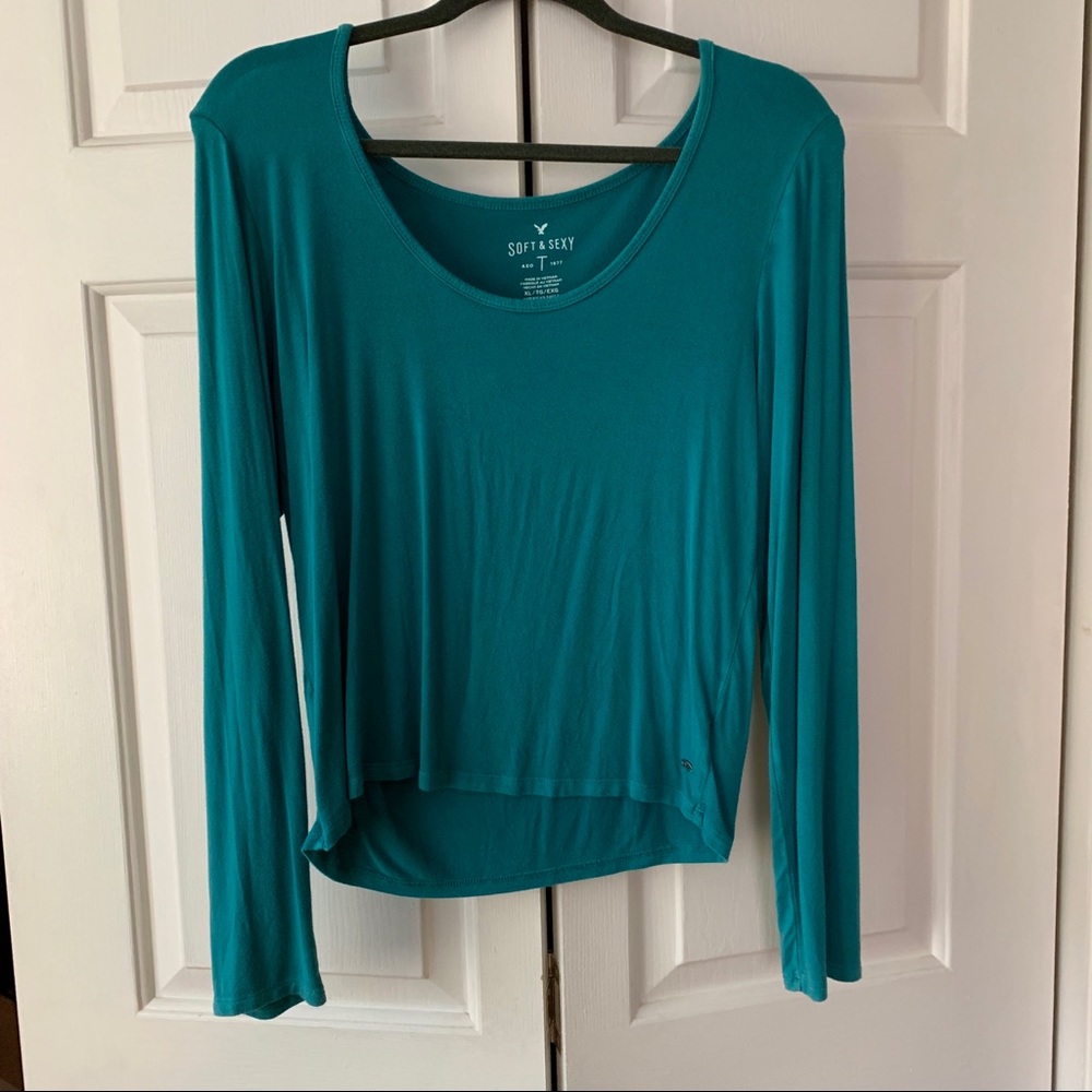American Eagle Outfitters Teal Long Sleeve Top